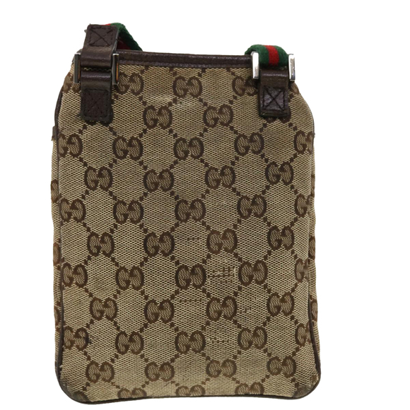 GUCCI GG Canvas Web Sherry Line Shoulder Bag Beige Green Red 141863 Auth ki2891 - Picture 3 of 16